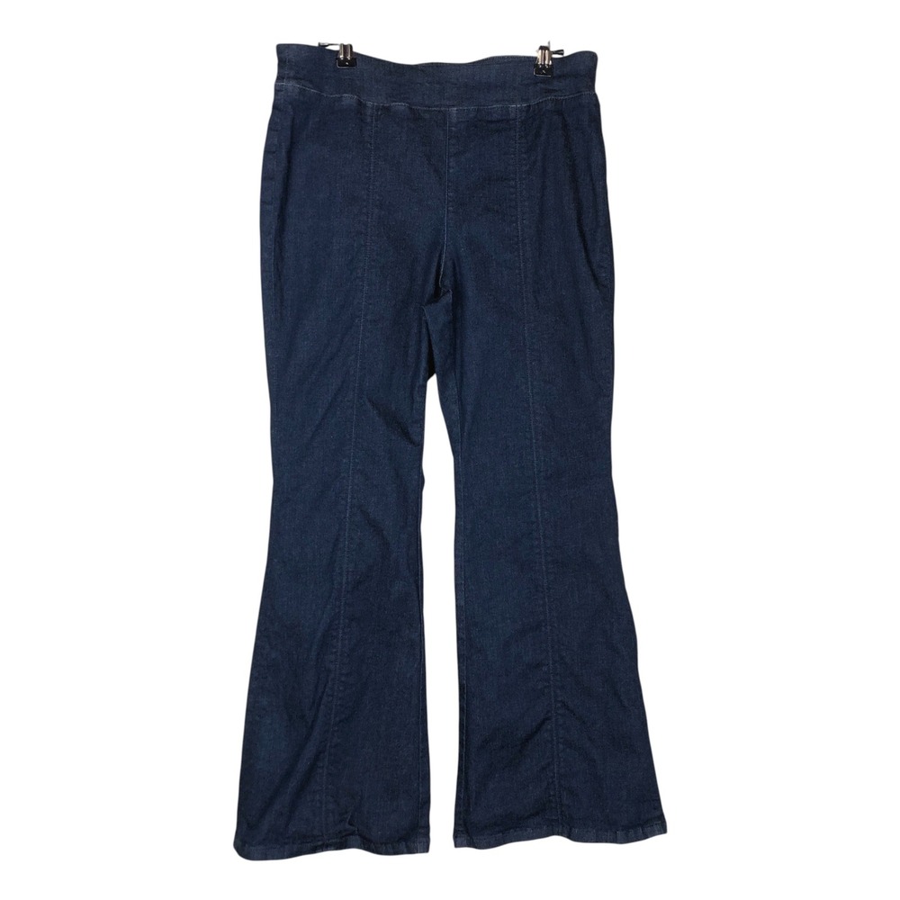 Lands' End Womens Plated Flare Leg Pull‎ On Jeans Size 12 Petite Blue Dark Wash
